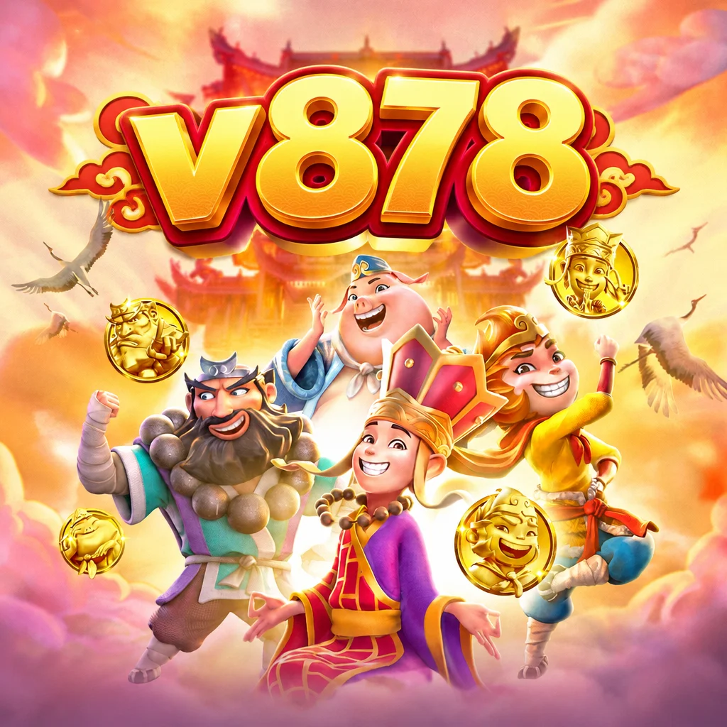 Ilustrasi karakter Journey To The Wealth berlatar kuil dan awan di v878